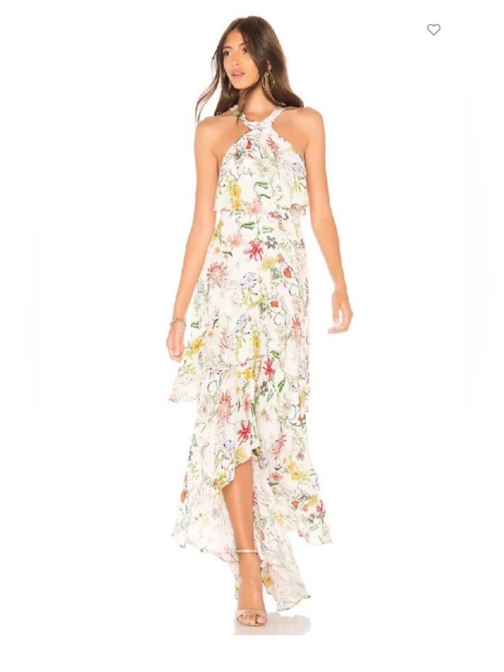 Parker Fillipa White Floral High-Low Halter Maxi Dress in Sangria